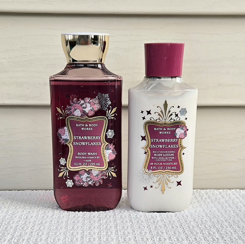 Bath & Body Works Strawberry Snowflakes Body Wash & Lotion Set - 10 oz. & 8 oz.